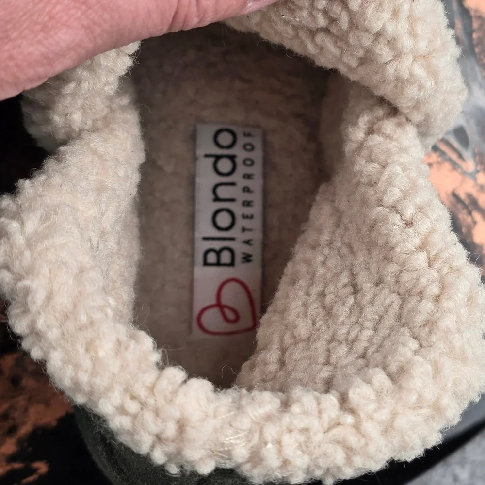 Blondo Waterproof Suede Ankle Boots Women 9M Olive Green Sherpa‎ Lined